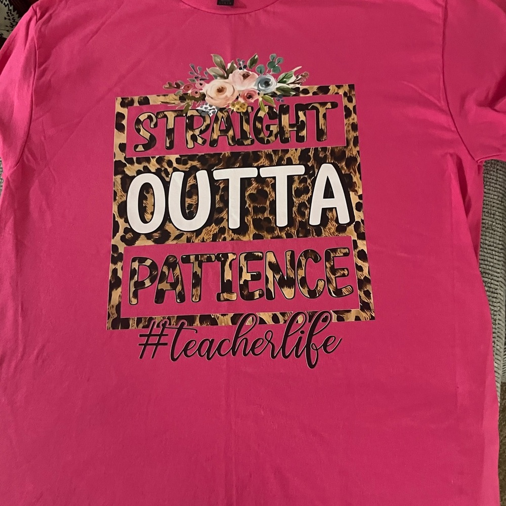 Pink Graphic straight out of patience tee nwot
